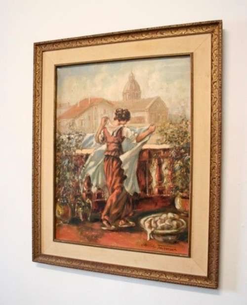 A signed & framed original "Ubaldo Tamma" oil painting "Rome from a terrace"