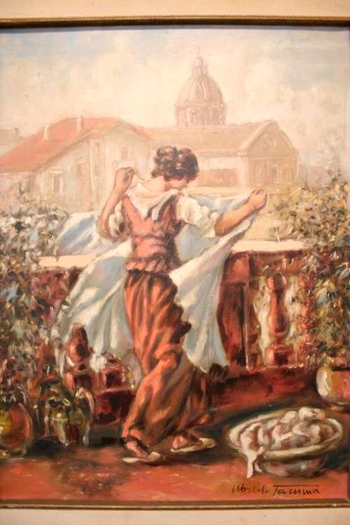 A signed & framed original "Ubaldo Tamma" oil painting "Rome from a terrace"