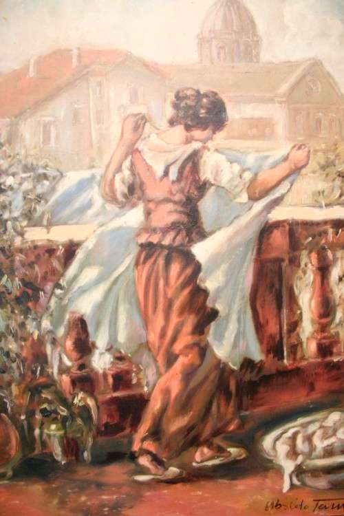 A signed & framed original "Ubaldo Tamma" oil painting "Rome from a terrace"