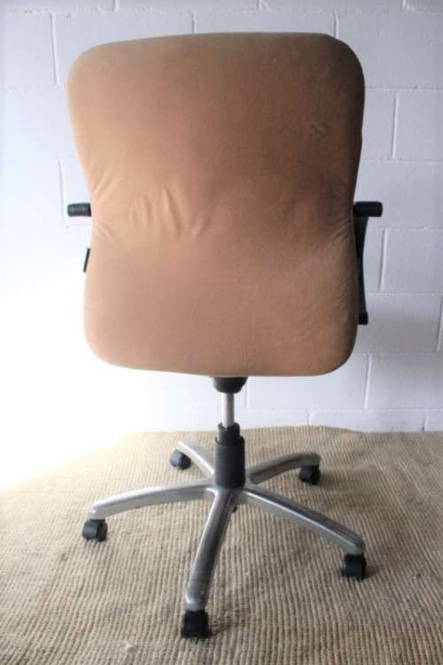 **RS17** Modern styled height-adjustable swivel office chair in burnt orange & mustard colour fabric