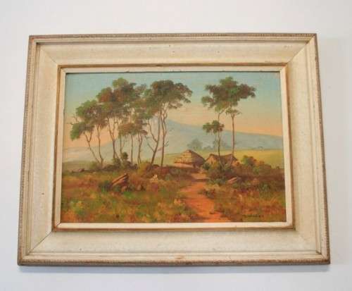 A beautiful framed original signed G Webber oil on board painting of a rural village.