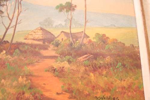 A beautiful framed original signed G Webber oil on board painting of a rural village.