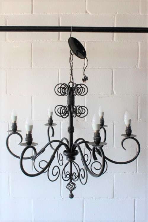 A stunning large 6-arm black wrought iron ceiling lights/ chandeliers  - Only one available