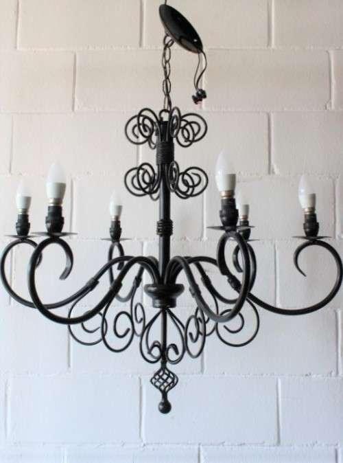 A stunning large 6-arm black wrought iron ceiling lights/ chandeliers  - Only one available