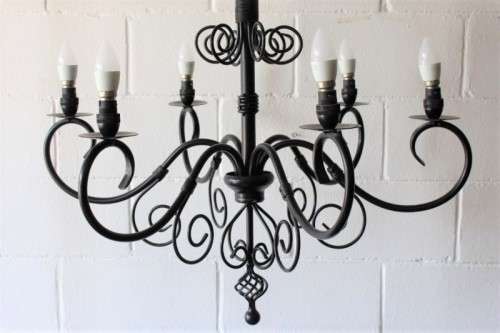 A stunning large 6-arm black wrought iron ceiling lights/ chandeliers  - Only one available