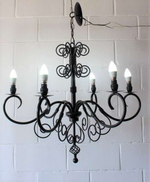A stunning large 6-arm black wrought iron ceiling lights/ chandeliers  - Only one available