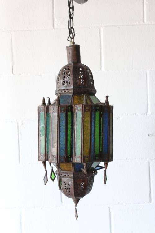 2x exquisite (large 53cm) Moroccan/ North African handmade ceiling lights w/ glass panels -bid/light