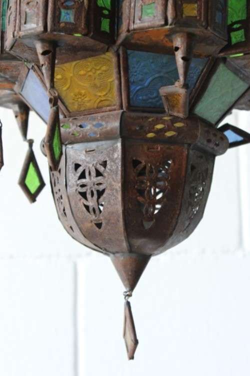 2x exquisite (large 53cm) Moroccan/ North African handmade ceiling lights w/ glass panels -bid/light