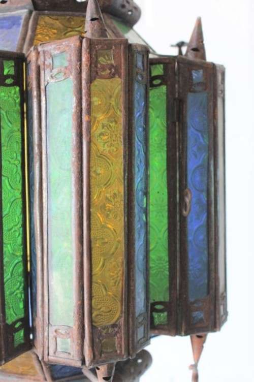 2x exquisite (large 53cm) Moroccan/ North African handmade ceiling lights w/ glass panels -bid/light