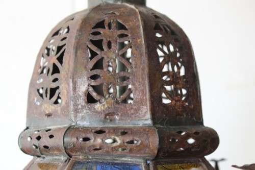 2x exquisite (large 53cm) Moroccan/ North African handmade ceiling lights w/ glass panels -bid/light
