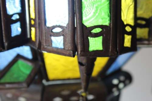 2x exquisite (large 53cm) Moroccan/ North African handmade ceiling lights w/ glass panels -bid/light