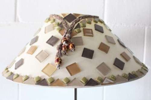A superb tall mahogany floor lamp with gorgeous mosaic and bead clad lampshade