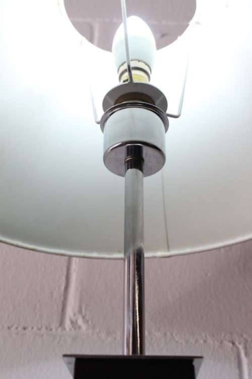 A superb tall mahogany floor lamp with gorgeous mosaic and bead clad lampshade