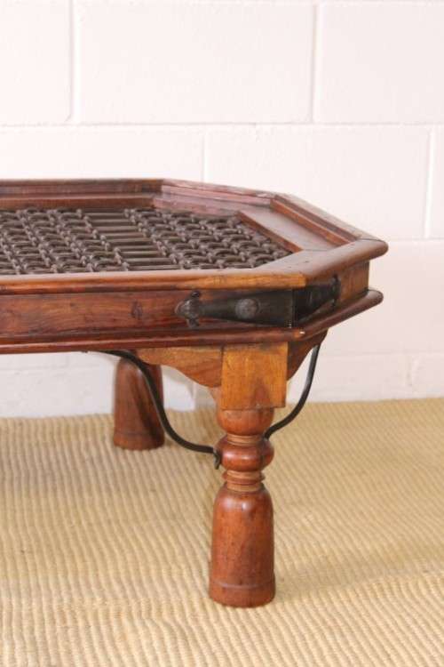 Magnificent larger solid Balinese Teak metal/ iron grate-top centre coffee table w/ substantial legs