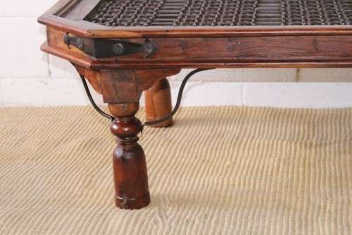 Magnificent larger solid Balinese Teak metal/ iron grate-top centre coffee table w/ substantial legs