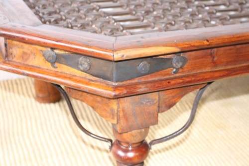 Magnificent larger solid Balinese Teak metal/ iron grate-top centre coffee table w/ substantial legs