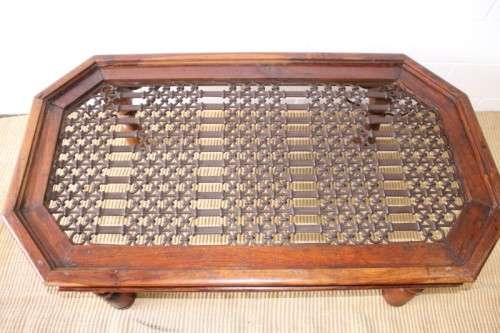 Magnificent larger solid Balinese Teak metal/ iron grate-top centre coffee table w/ substantial legs