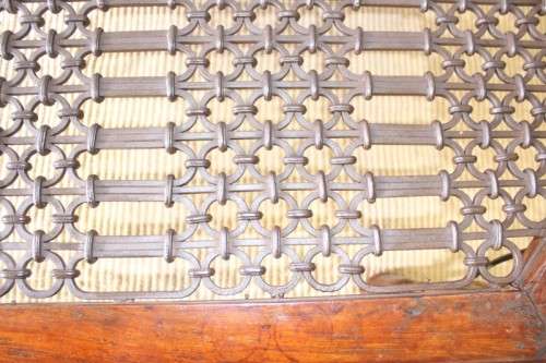 Magnificent larger solid Balinese Teak metal/ iron grate-top centre coffee table w/ substantial legs