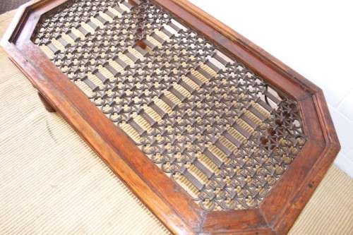 Magnificent larger solid Balinese Teak metal/ iron grate-top centre coffee table w/ substantial legs