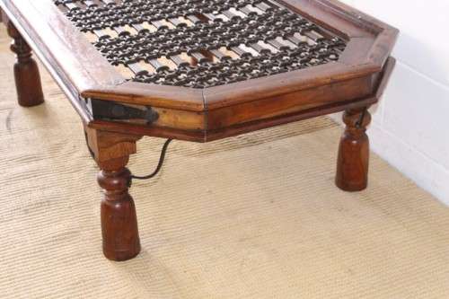 Magnificent larger solid Balinese Teak metal/ iron grate-top centre coffee table w/ substantial legs