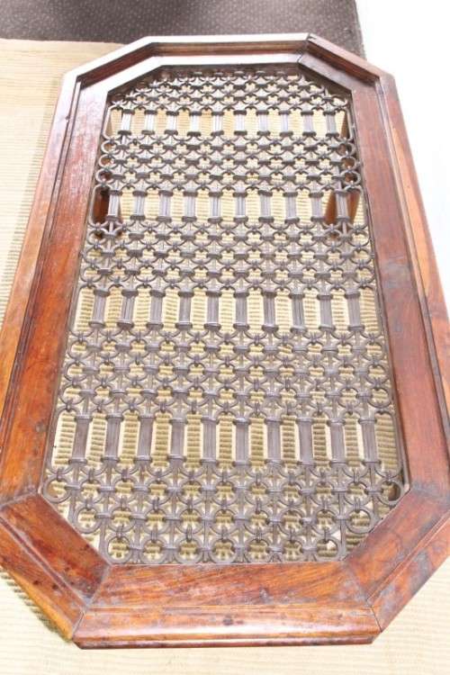Magnificent larger solid Balinese Teak metal/ iron grate-top centre coffee table w/ substantial legs