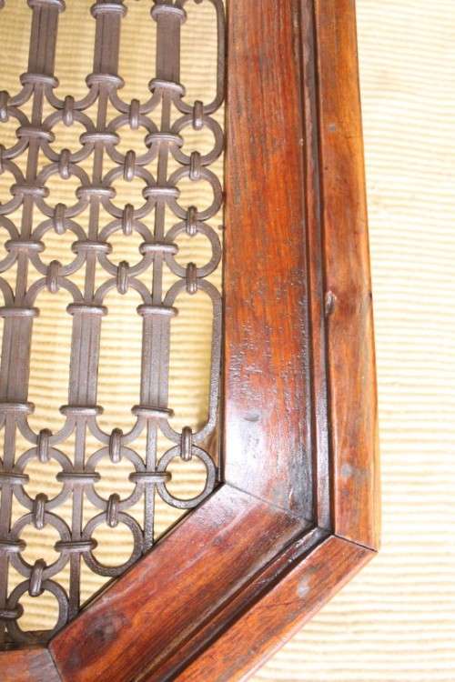 Magnificent larger solid Balinese Teak metal/ iron grate-top centre coffee table w/ substantial legs