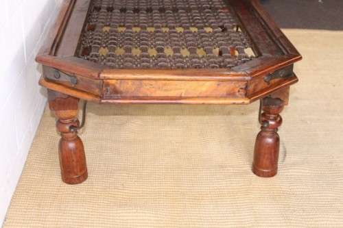 Magnificent larger solid Balinese Teak metal/ iron grate-top centre coffee table w/ substantial legs