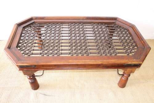 Magnificent larger solid Balinese Teak metal/ iron grate-top centre coffee table w/ substantial legs