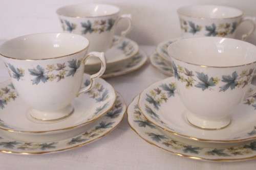 A wonderful vintage Queen Anne fine porcelain tea set including the milk jug and sugar bowl