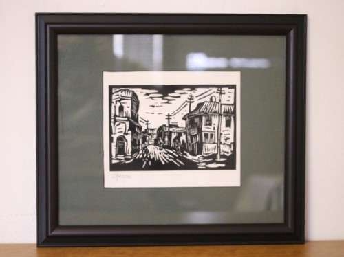 A superb rare original signed and frame"District Six" Gregoire Boonzaier (1909 - 2005) linocut print
