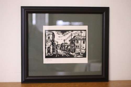 A superb rare original signed and frame"District Six" Gregoire Boonzaier (1909 - 2005) linocut print
