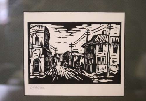 A superb rare original signed and frame"District Six" Gregoire Boonzaier (1909 - 2005) linocut print