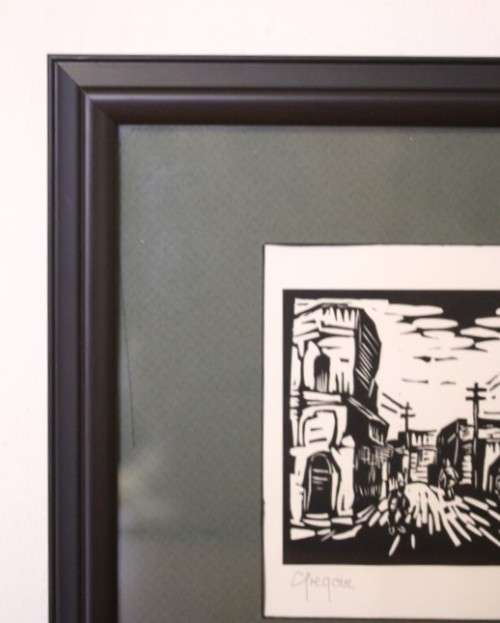 A superb rare original signed and frame"District Six" Gregoire Boonzaier (1909 - 2005) linocut print