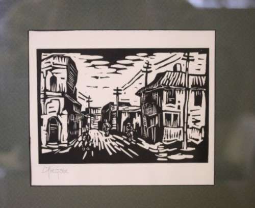 A superb rare original signed and frame"District Six" Gregoire Boonzaier (1909 - 2005) linocut print