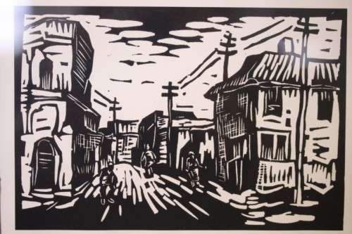 A superb rare original signed and frame"District Six" Gregoire Boonzaier (1909 - 2005) linocut print