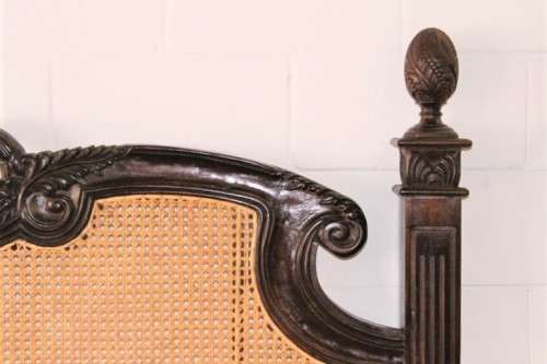 A magnificent antique "French Cane" King Louis XVI style hand carved solid Rosewood king-size bed