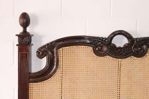A magnificent antique "French Cane" King Louis XVI style hand carved solid Rosewood king-size bed