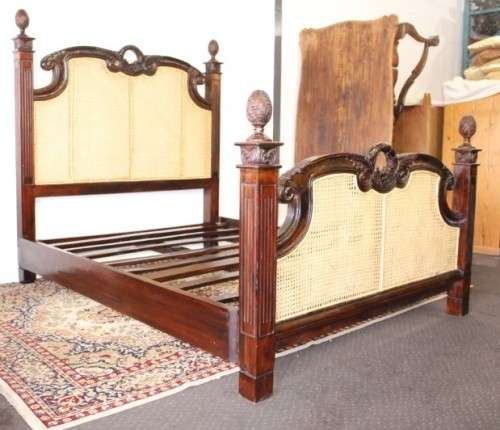 A magnificent antique "French Cane" King Louis XVI style hand carved solid Rosewood king-size bed