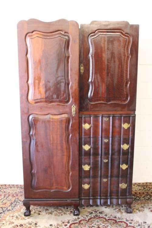 A stunning GSH Ruvee solid Imbuia ball & claw wardrobe w/ hanging & packing space & 4x drawers