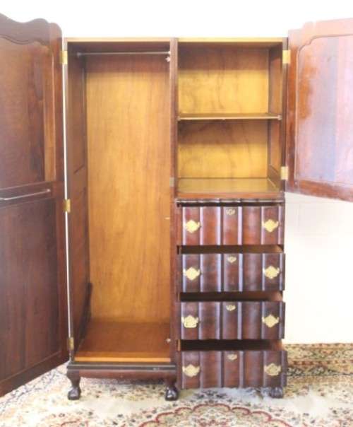 A stunning GSH Ruvee solid Imbuia ball & claw wardrobe w/ hanging & packing space & 4x drawers