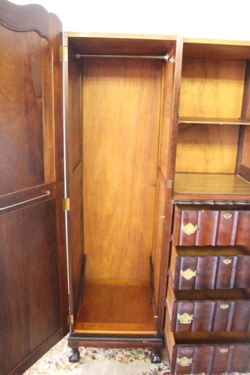 A stunning GSH Ruvee solid Imbuia ball & claw wardrobe w/ hanging & packing space & 4x drawers