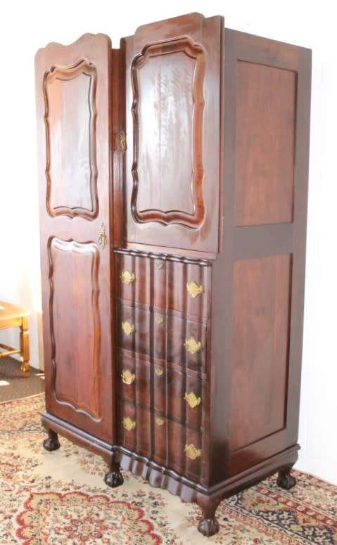 A stunning GSH Ruvee solid Imbuia ball & claw wardrobe w/ hanging & packing space & 4x drawers