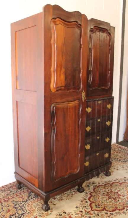 A stunning GSH Ruvee solid Imbuia ball & claw wardrobe w/ hanging & packing space & 4x drawers