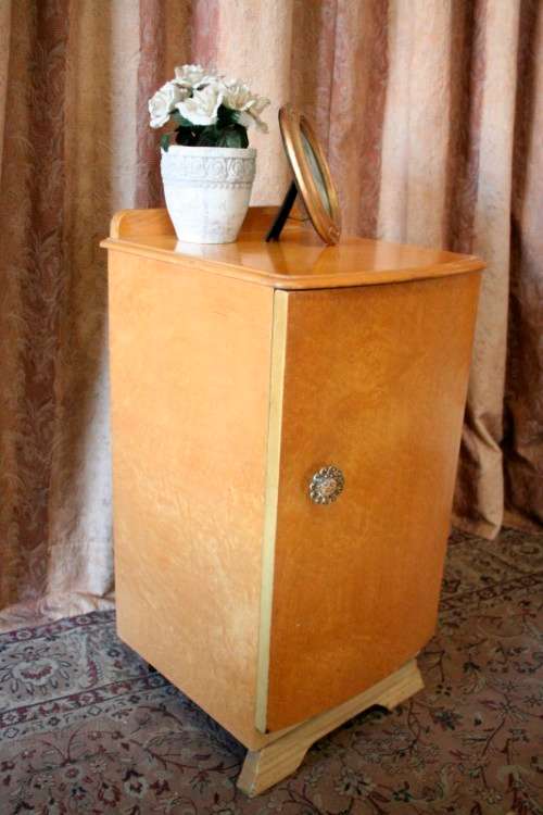 A single-door pedestal cabinet with a gorgeous metal flowered handle and a shelf-Lifespace Sale