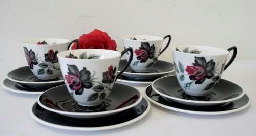 An exceptionally rare vintage "Royal Albert" fine bone china "Masquerade" pattern trio. price/trio