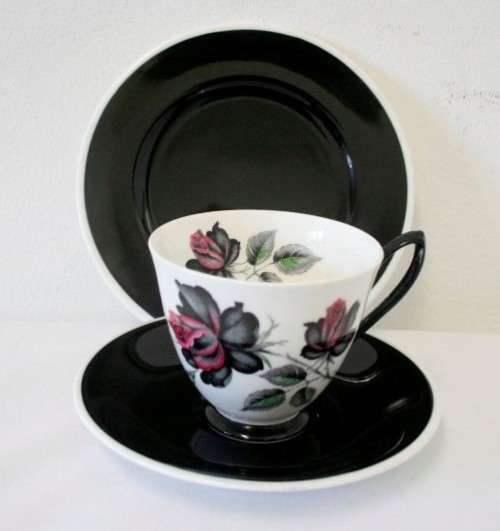 An exceptionally rare vintage "Royal Albert" fine bone china "Masquerade" pattern trio. price/trio