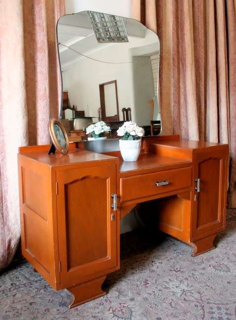 A stylish vintage dressing table with one drawer, two cupboards and a large mirror-Lifespace Sale