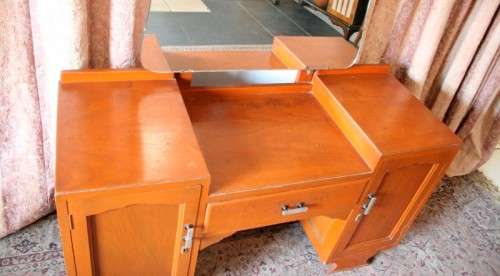 A stylish vintage dressing table with one drawer, two cupboards and a large mirror-Lifespace Sale