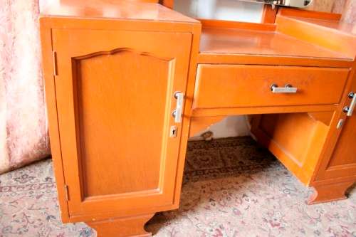 A stylish vintage dressing table with one drawer, two cupboards and a large mirror-Lifespace Sale