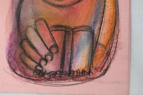 An amazing original unframed "Godfrey Ndaba" expressionism mixed media drawing - Reading